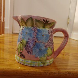 Gates Ware by Laurie Gates Ceramic Pink Blue Flowers Pitcher